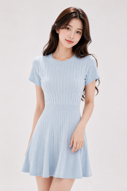 pastel blue cable-knit A-line mini dress Korean Imported Clothing in India