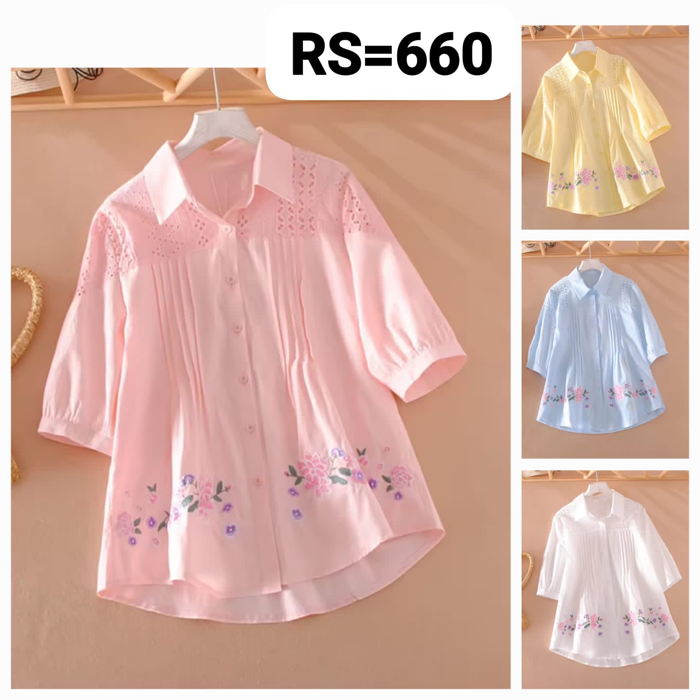 Zadine (Pack of 4) Imported Embroidery Shirt  For Women. Rate : 660