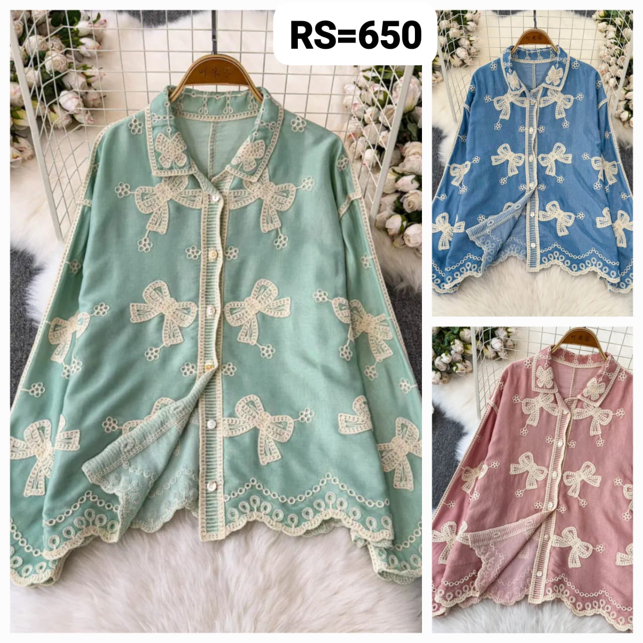 Zadine (Pack of 3 ) Imported Embroidery Shirt  For Women. Rate : 650