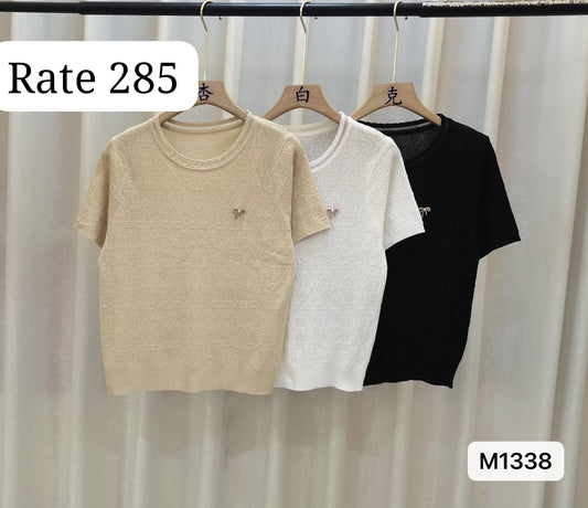 Imported Knitted Half Sleeves Crop Top |Wholesale WESTERN Wear (PACK OF 3 COLOR)