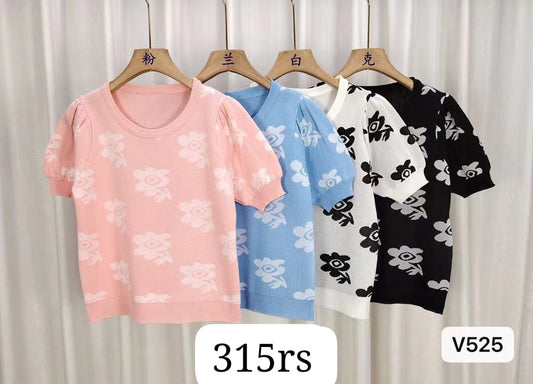 Imported Knitted Half Sleeves Crop Top |Wholesale WESTERN Wear (PACK OF 4 COLOR)