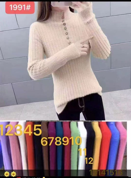 Hi-Neck Button Pullover | Sweater Wholesale