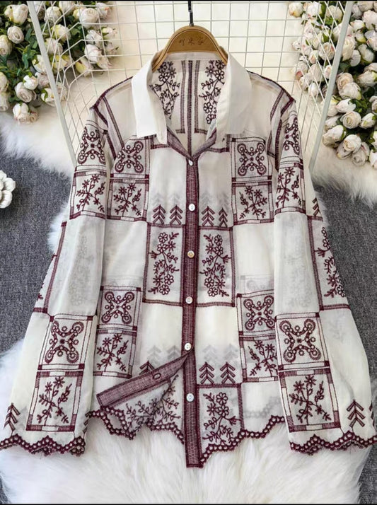 Zadine Imported Embroidery Shirt  Wholesale Korean Womens Wear  - ZF-34