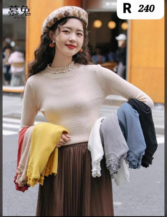 Imported Knitting Fullslevees Crop Top | Wholesale Korean Womens Wear    - ZF-64