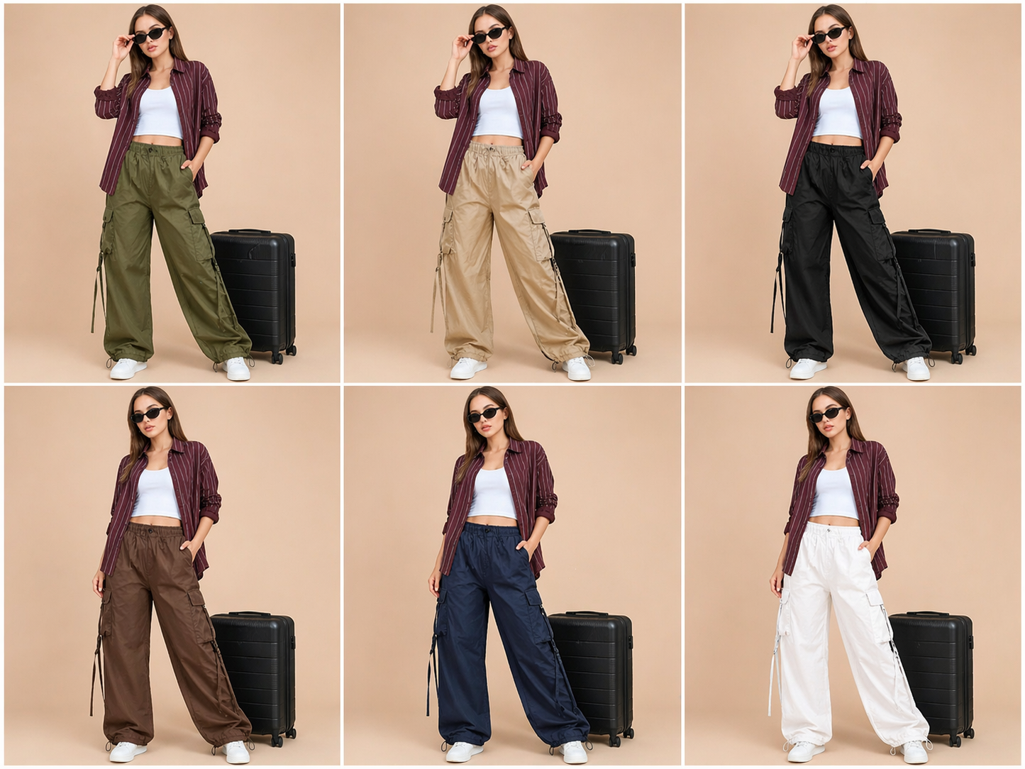 Women Cargo Parachute Pants | Korean Streetwear Utility Trousers Size Pack (28–34) Wholesale India