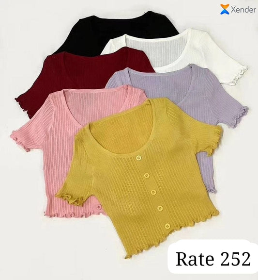 Imported Knitted Half Sleeves Crop Top | Wholesale WESTERN Wear  (PACK OF 6 COLOR)