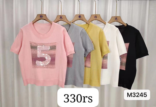 Imported Knitted Half Sleeves Crop Top |Wholesale WESTERN Wear (PACK OF 5 COLOR)