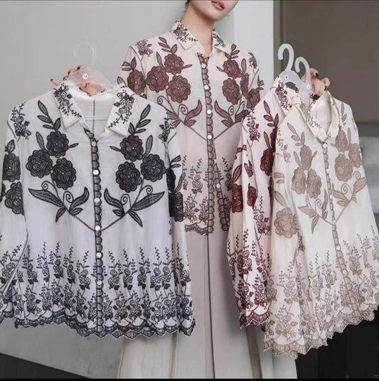 Zadine Imported Embroidery Shirt  Wholesale Korean Womens Wear  - ZF-40