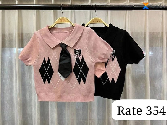 Imported Knitted Half Sleeves Crop Top |Wholesale WESTERN Wear (PACK OF 2 COLOR)