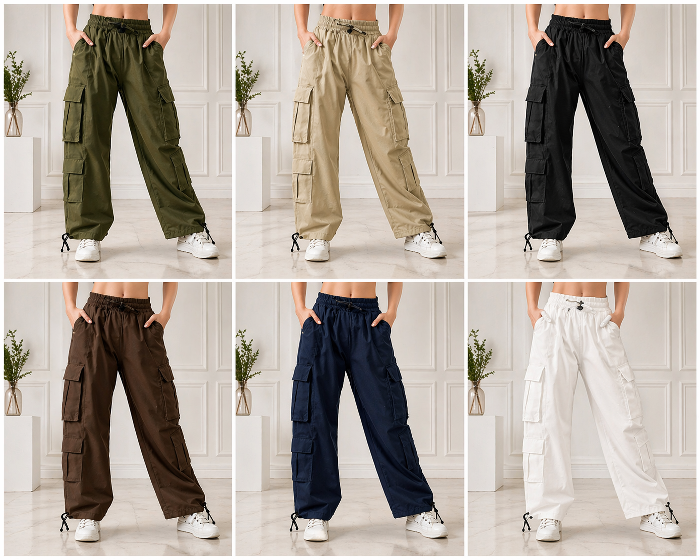 Women Multi Pocket Cargo Pants | Korean Utility Loose Fit Trousers Size Pack (28–34) Wholesale India