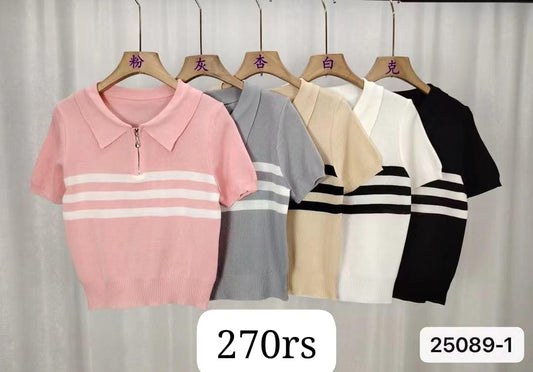 Imported Knitted Half Sleeves Crop Top |Wholesale WESTERN Wear (PACK OF 5 COLOR)