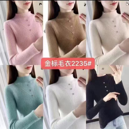 Button Accent Turtleneck Sweater | Korean Clothing Wholesale.