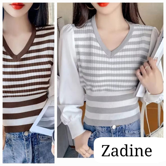 Imported Striped Lining  Knitting Fullslevees Crop Top | Wholesale Korean Womens Wear  - ZF-58
