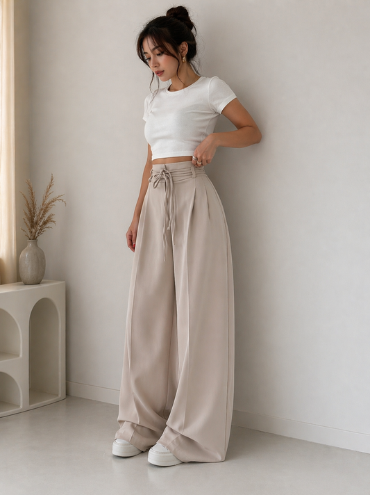 High Waist Flowy Palazzo Pants for Women | Korean Wide Leg Trousers Size Pack (28–34) Wholesale India