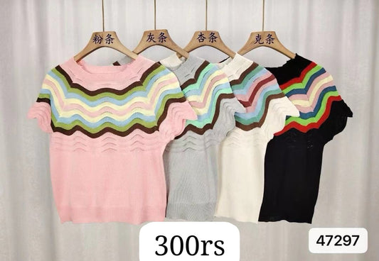 Imported Knitted Half Sleeves Crop Top |Wholesale WESTERN Wear (PACK OF 4 COLOR)