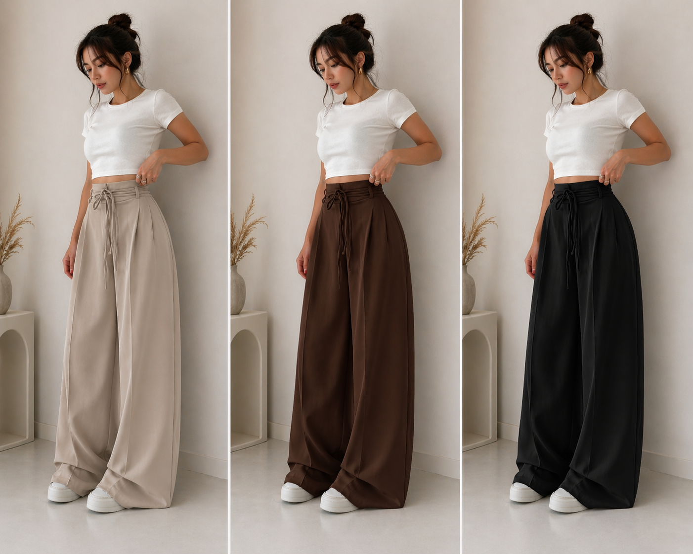High Waist Flowy Palazzo Pants for Women | Korean Wide Leg Trousers Size Pack (28–34) Wholesale India