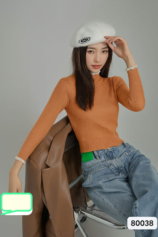 Imported Knitting Fullslevees Crop Top | Wholesale Korean Womens Wear    - ZF-67