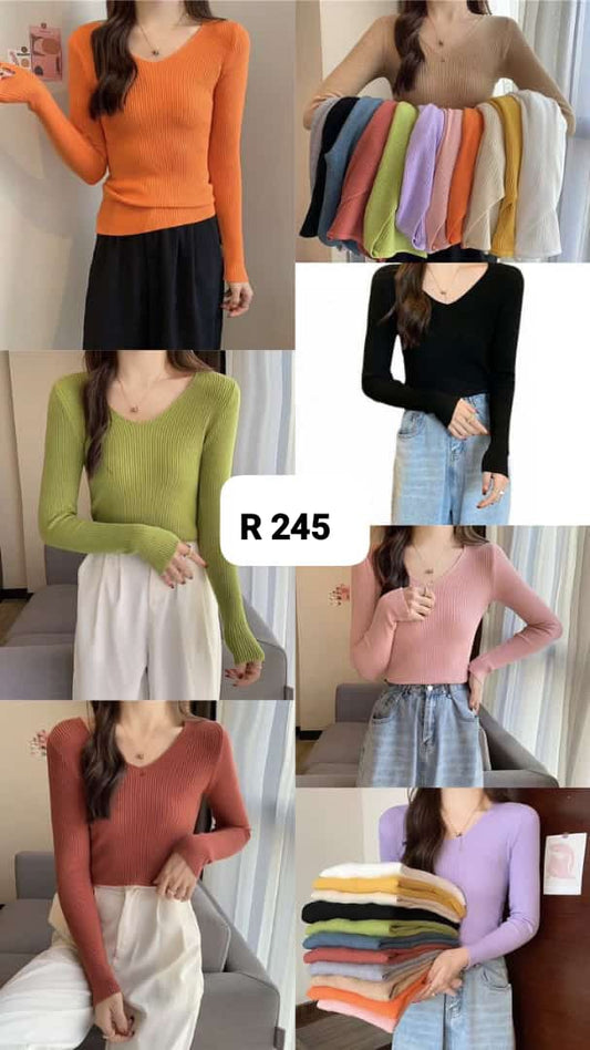 Imported Knitting Fullslevees Crop Top | Wholesale Korean Womens Wear   - ZF-63