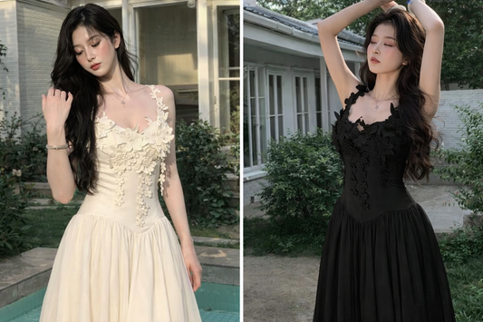 Imported Korean Floral Appliqué Maxi Dress for Women – Wholesale