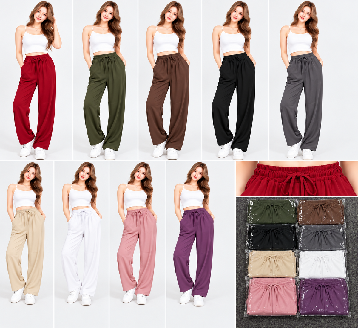 Women's solid colour wide-leg palazzo pants in assorted colours, Korean wholesale India
