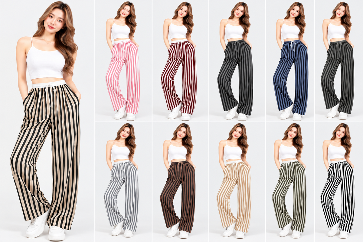 Women's vertical striped wide-leg palazzo pants in assorted colours, Korean wholesale India